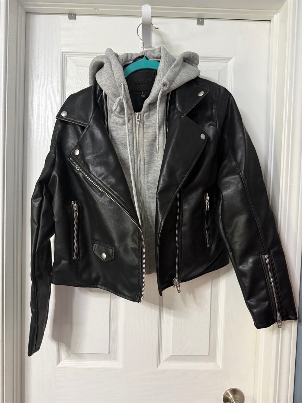 Black Faux Leather Biker Jacket - Women